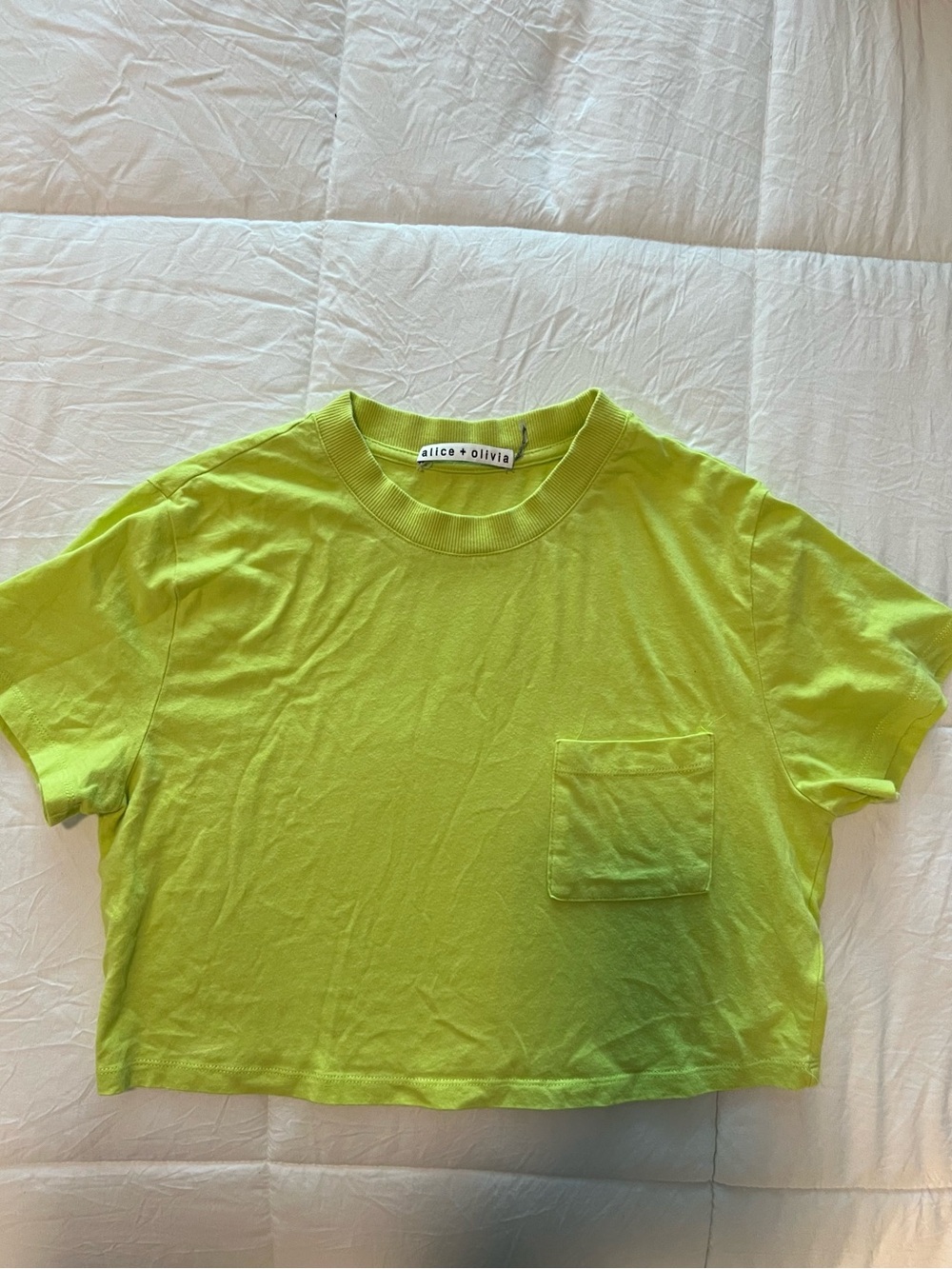 Alice + Olivia Neon Lime Cropped Pocket Tee